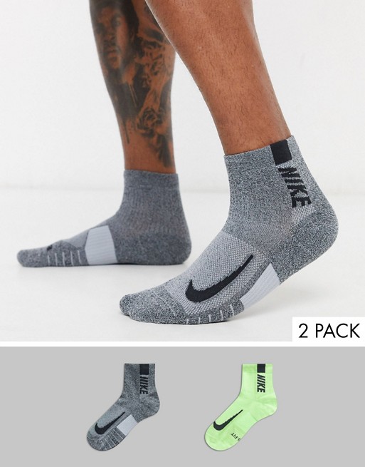Nike Running 2 pack logo socks in neon
