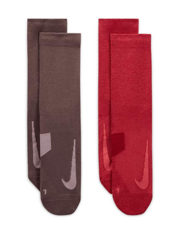 Nike Running 2 Pack Multiplier socks in burgundy/mauve