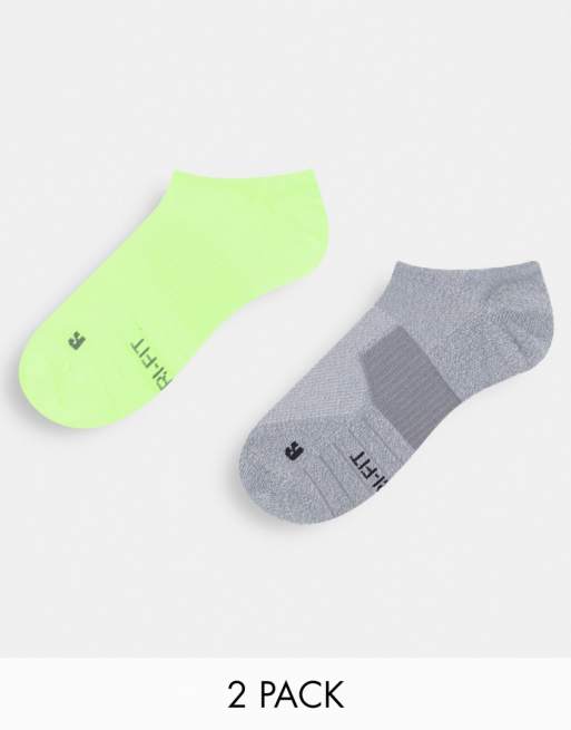Nike Running 2 pack of unisex multiplier no show socks in grey and volt