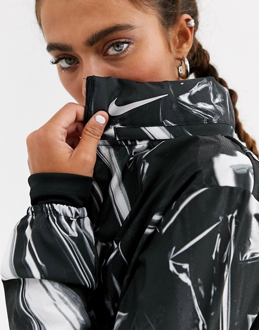 Nike Running aeroshield zip through jacket in black and reflective print