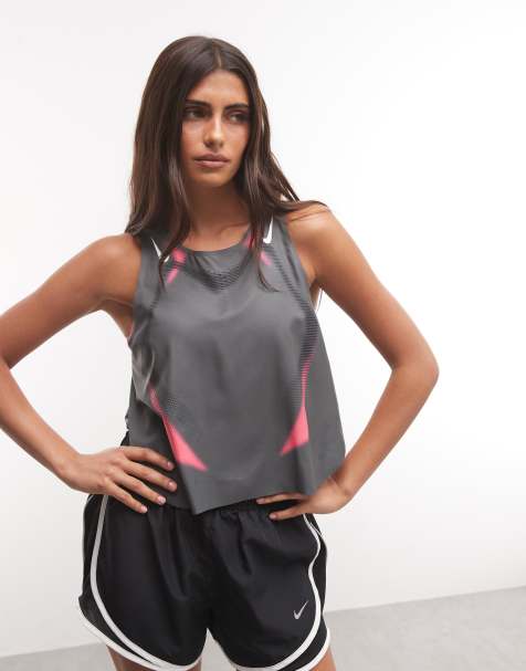 Nike Running Aeroswift Dri-FIT cropped tank in grey and pink - view 1