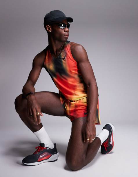 Nike Running Aeroswift Dri-FIT vest and shorts in red, yellow and black - view 1