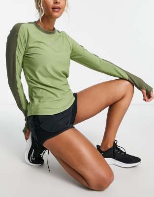 Nike Running Air Dri-FIT long sleeve crew neck top in khaki - ASOS Price Checker