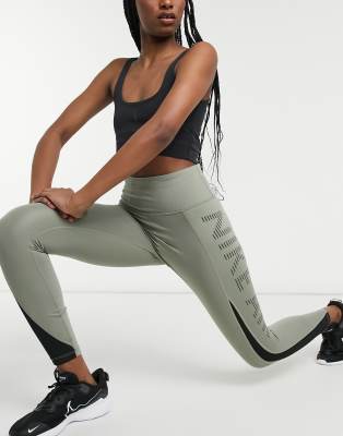 Nike Air Running crop leggings in khaki, ASOS