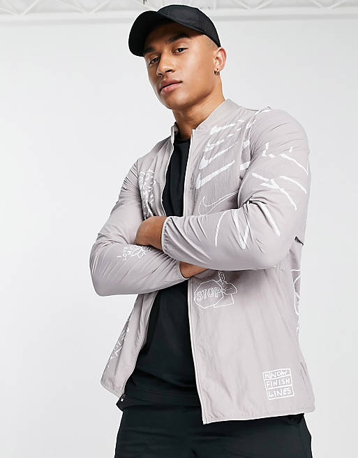 A.I.R. Nathan Bell printed full-zip woven jacket in gray | ASOS