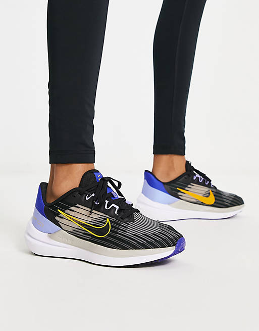 Nike Running Air Winflo 9 sneakers in black and multi | ASOS