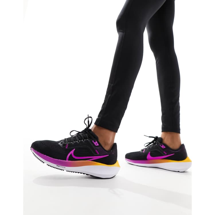 Nike Running Air Zoom Pegasus 40 in black and hyper violet ASOS