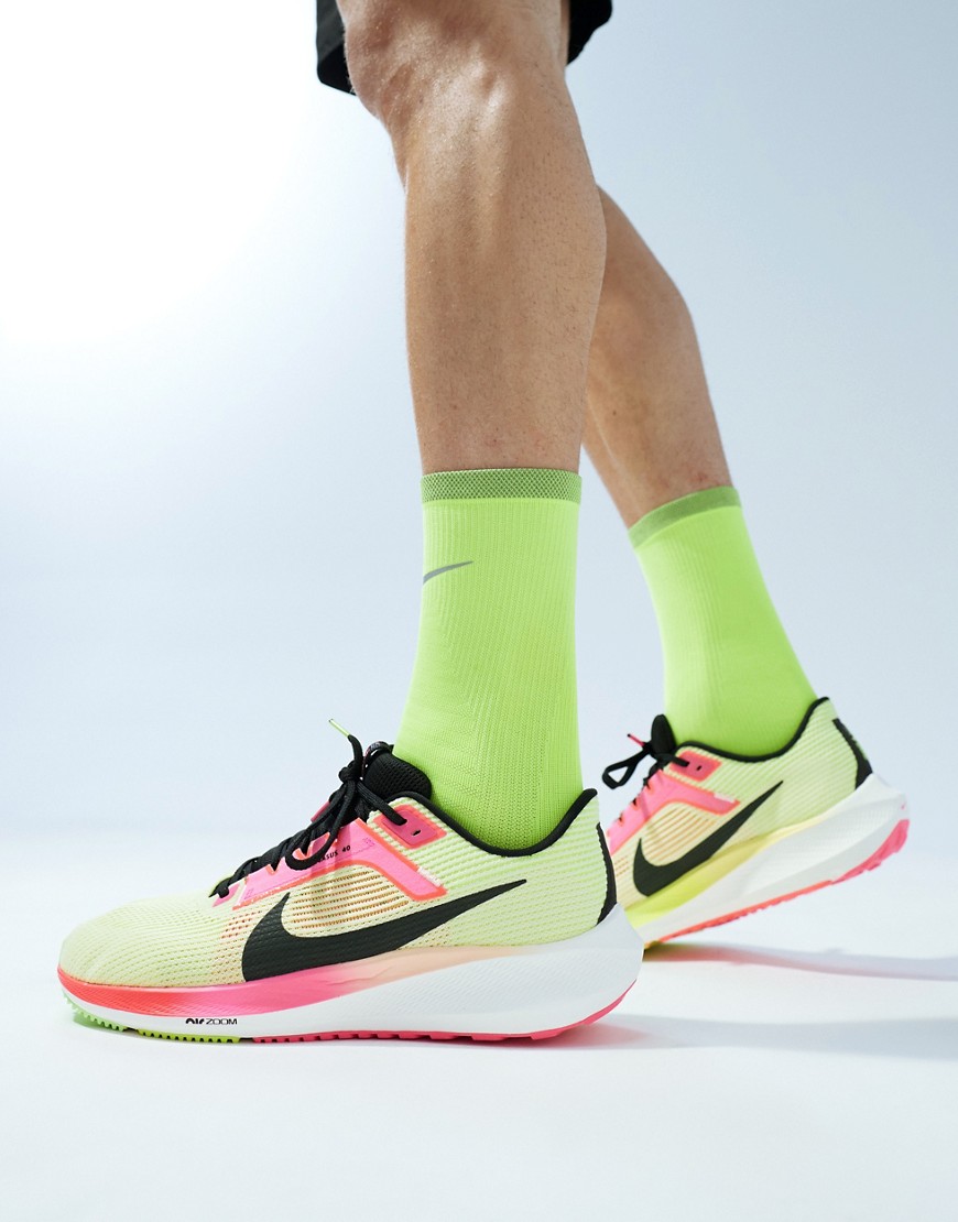 Nike Running Air Zoom Pegasus 40 premium trainers in luminous green and pink-Black