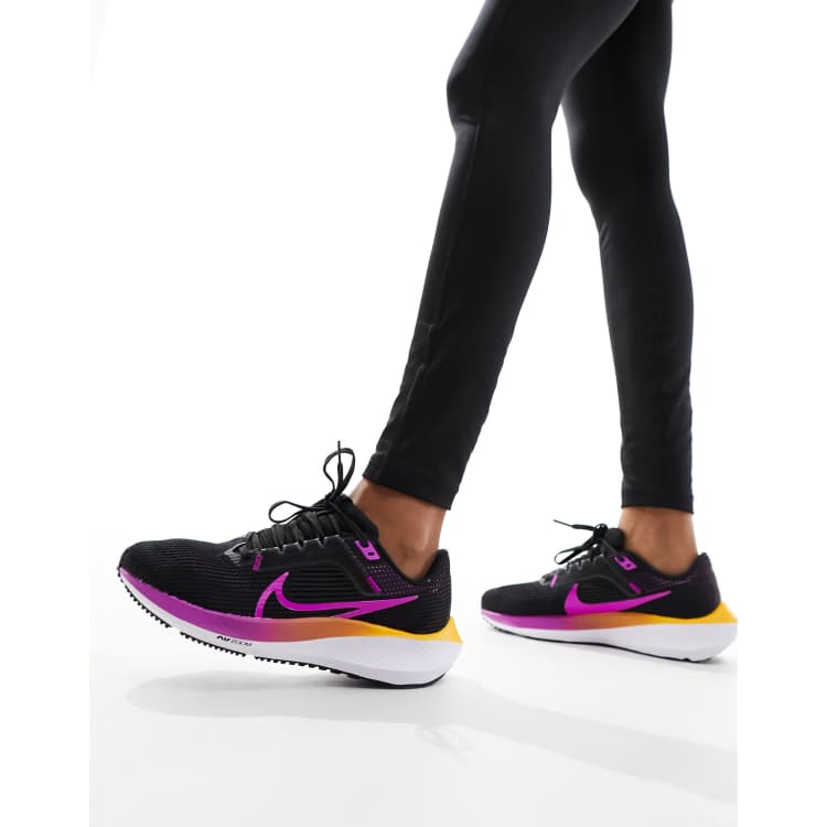Nike Running Air Zoom Pegasus 40 sneakers in black and hyper