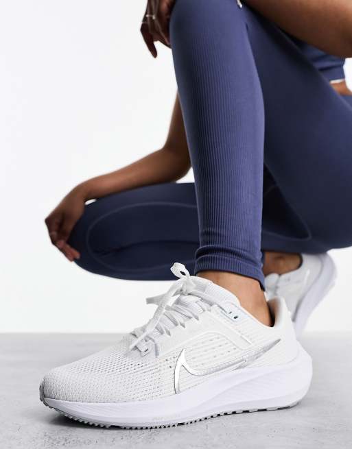 Nike Running Air Zoom Pegasus 40 sneakers in white with silver detail