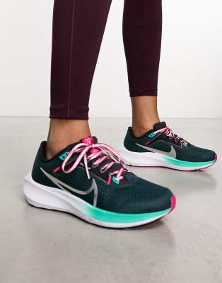 Nike Running Air Zoom Pegasus 40 trainers in black multi-Green