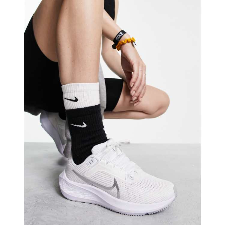 Nike Running Air Zoom Pegasus 40 trainers in white and silver | ASOS