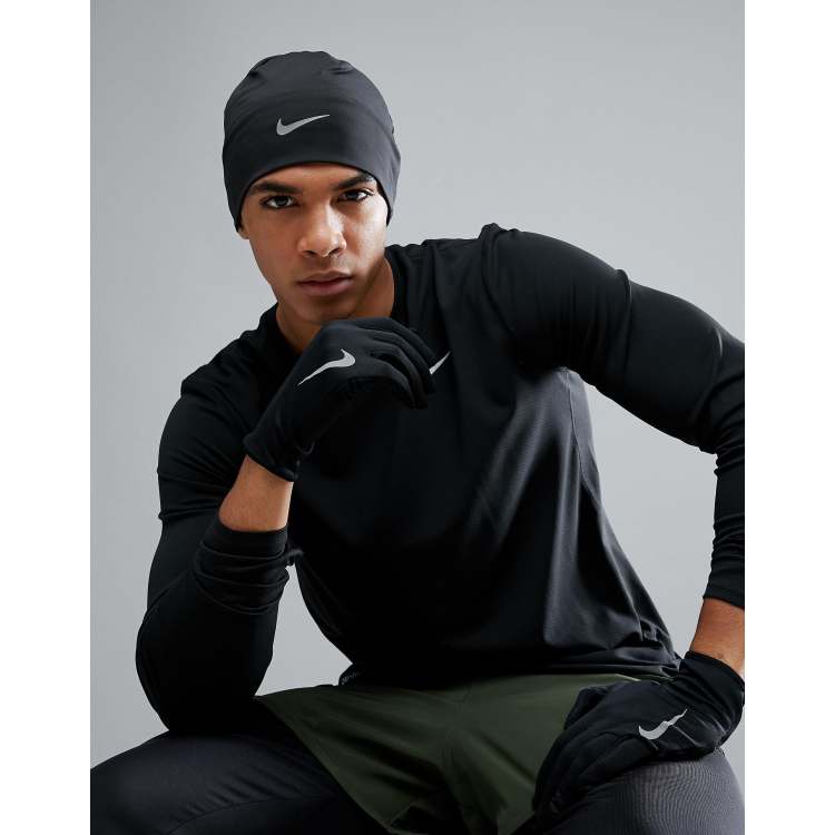 Nike Running Beanie Glove Set In Black RC.37 082B