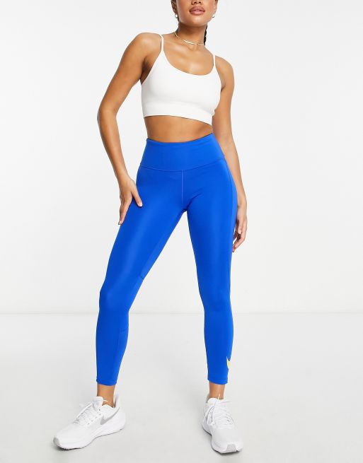 Nike Running – Blå 7/8-långa leggings med swoosh-logga