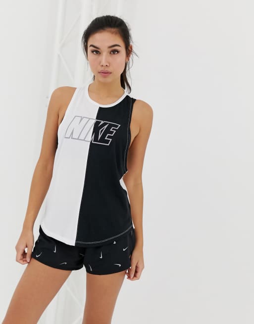 Nike Running Black And White Color Block Miler Tank ASOS