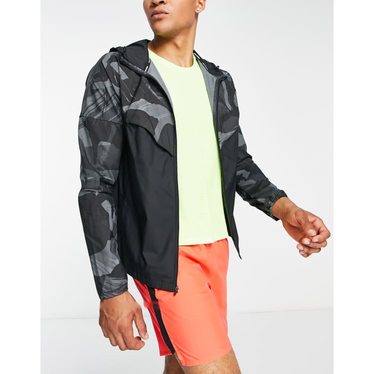 Nike Running Camo Repel Windrunner packable jacket in black and grey