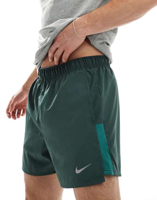 Nike Running Challenger Dri FIT 5 inch shorts in dark green