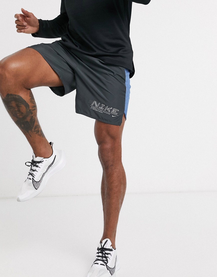 Nike Running Challenger logo shorts in dark gray