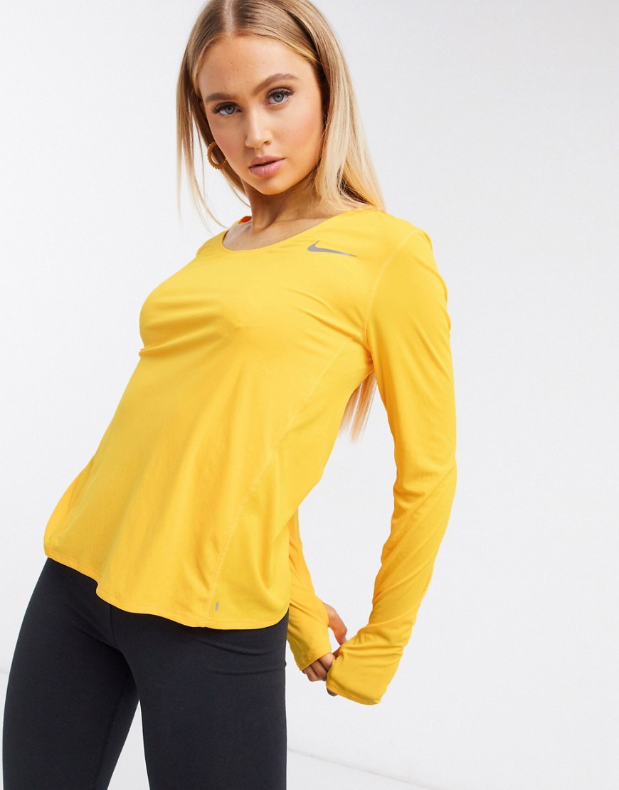 Nike Running city sleek long sleeve top in orange-Yellow