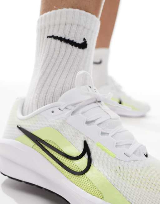 Nike Running Downshifter 13 sneakers in white and light green, 5 of 5