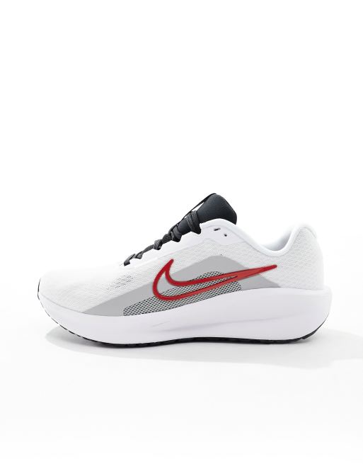 Nike Running Downshifter 13 sneakers in white and red | ASOS display picture 1
