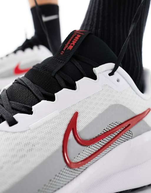 Nike Running Downshifter 13 sneakers in white and red | ASOS display picture 2