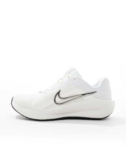Nike Running Downshifter 13 sneakers in white and silver