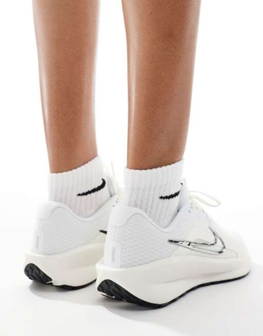 Nike Running Downshifter 13 sneakers in white and silver