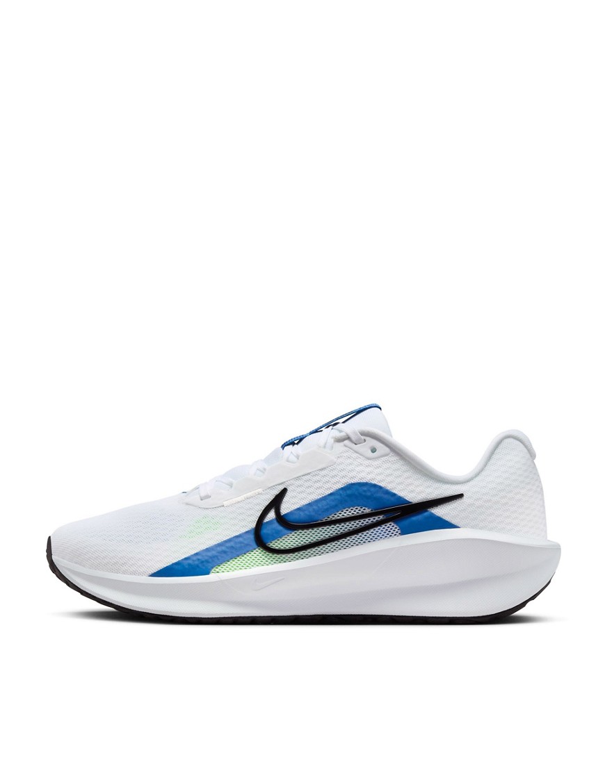 Nike Running Downshifter 13 trainers in white and blue