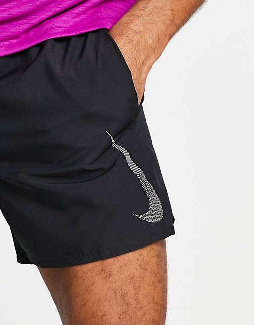 Men Nike Running Dri-FIT 5-Inch Challenger swoosh shorts in black 
