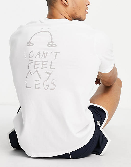 Write a report cubic Sky Nike Running Dri-FIT A.I.R. Nathan Bell Legs graphic t-shirt in white | ASOS