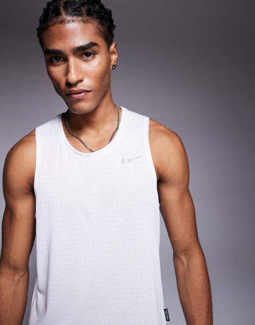 Nike Running Dri-FIT Breathe Miler tank top in white