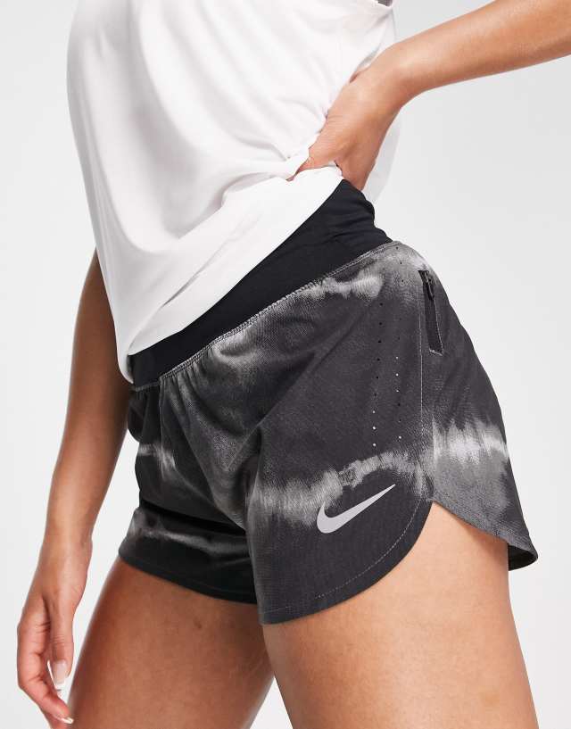 Nike Running Dri-FIT Eclipse tie-dye shorts in black