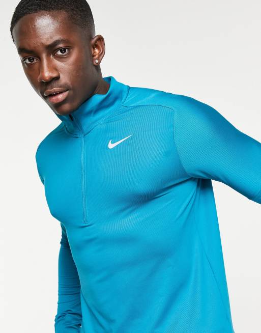 Nike Running – Dri-FIT – Element – Blå topp med halvlång dragkedja