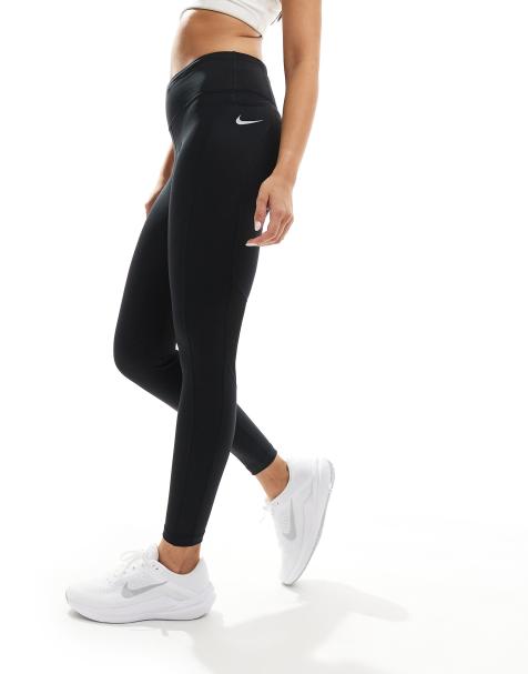 Nike Pro training leggings in black with pink detail