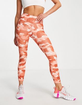 Nike Running Dri-FIT Fast mid rise camo leggings in pink