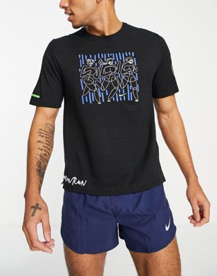 Nike Running Dri-FIT Hackney Half short sleeve top in black