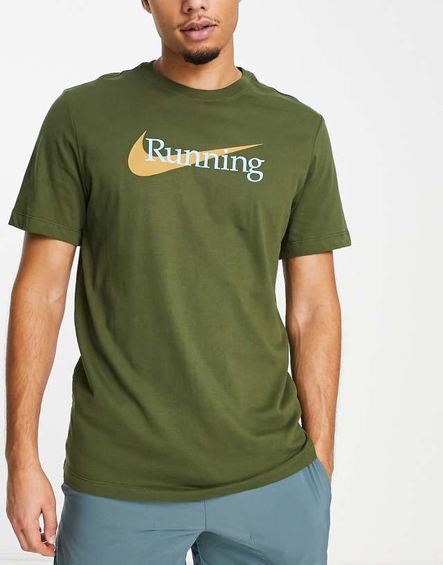 Nike Running Dri-FIT HBR logo t-shirt in khaki