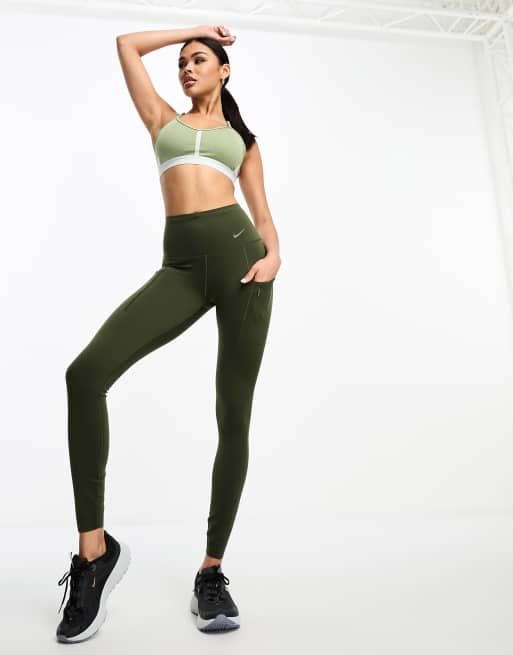 Nike Women's Leg-A-See JUST DO IT Khaki Olive green running tights leggings  xs