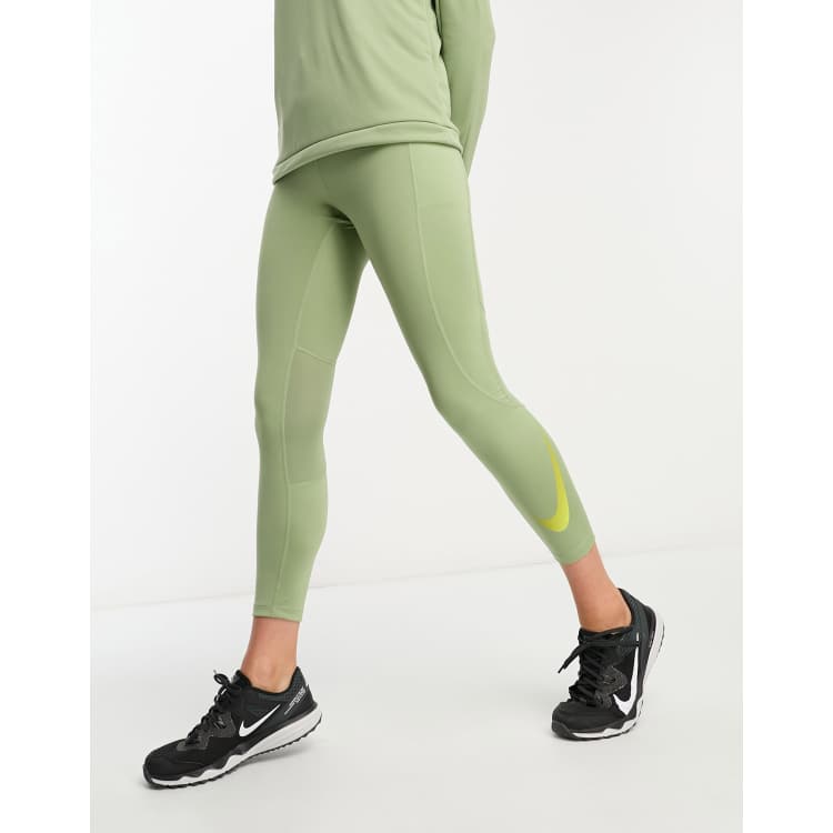 Nike Running Dri Fit mid rise leggings in khaki ASOS