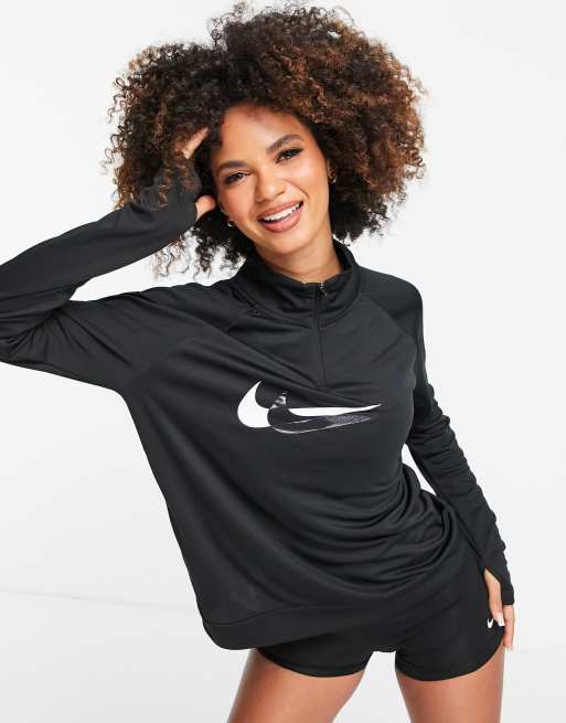 Nike Running – Dri-FIT – Midlayer-Oberteil in Schwarz mit Swoosh-Logo und halblangem Reißverschluss, 2 von 4