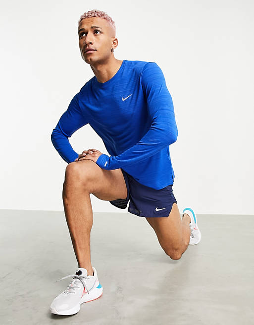 Nike Running Dri-FIT Miler long sleeve top in blue | ASOS