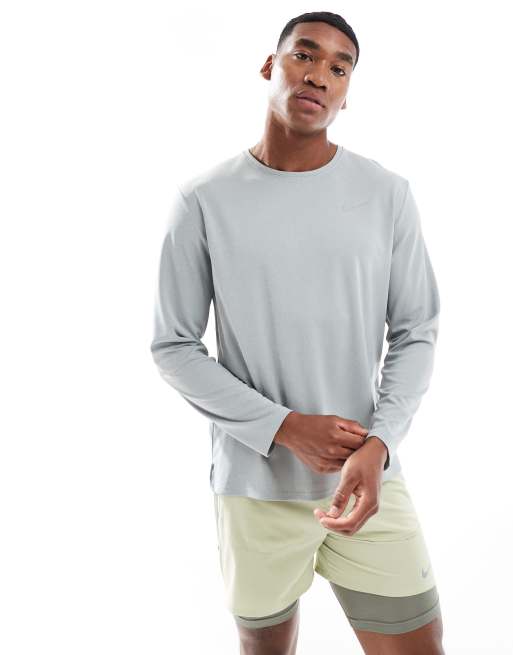 Nike Running Dri FIT Miler longsleeve t shirt in grey ASOS