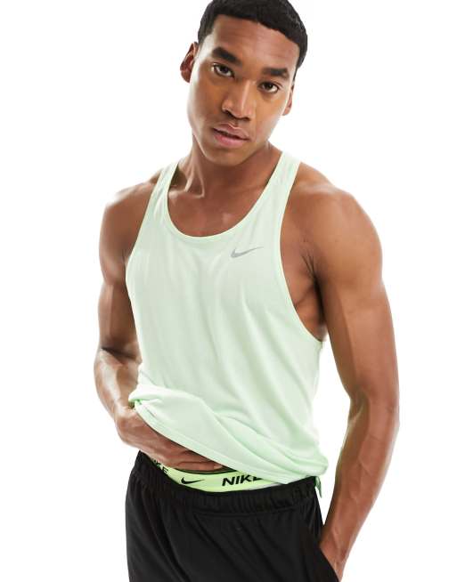 Nike Running Dri Fit Miler tank in lime green ASOS