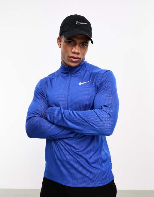 Nike Men Medium Blue 1/4 Zip Dri-Fit Running Athletic Track Shirt