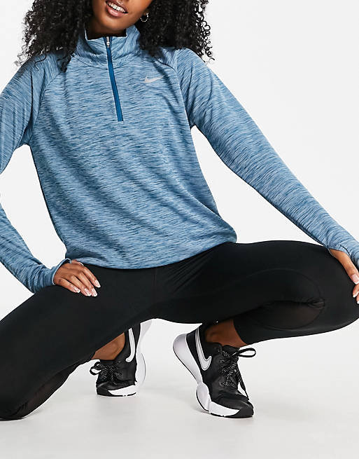 Women Nike Running Dri-FIT pacer half zip top in light blue 