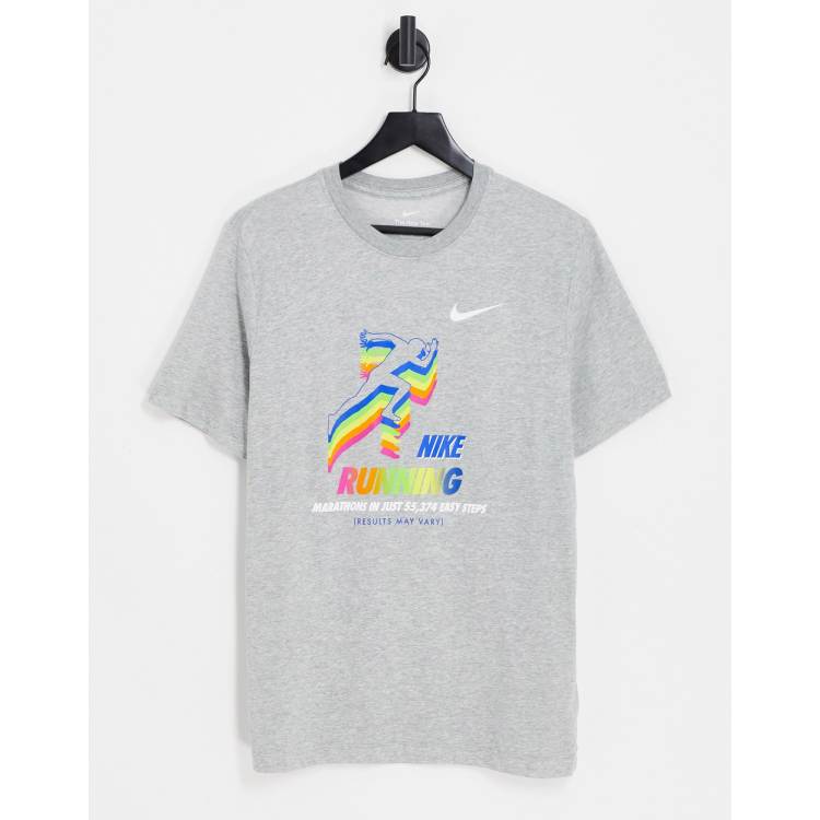 Nike Running Dri-FIT retro graphic logo T-shirt in gray heather