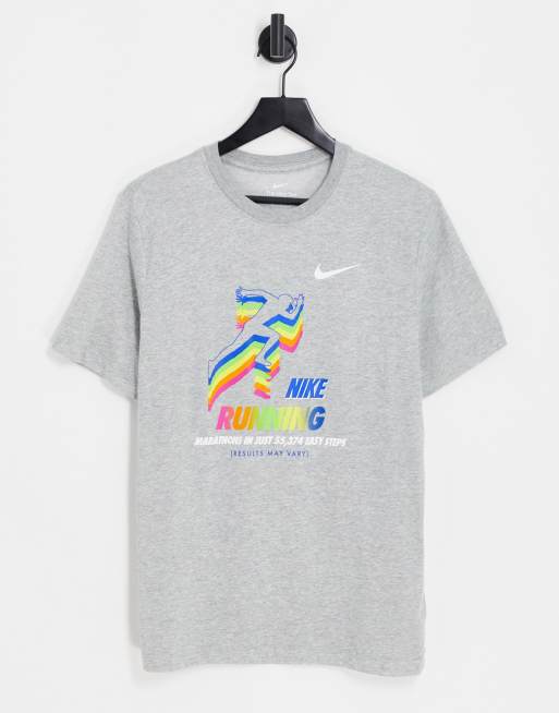 Nike Running Dri-FIT retro graphic logo T-shirt in gray heather | ASOS