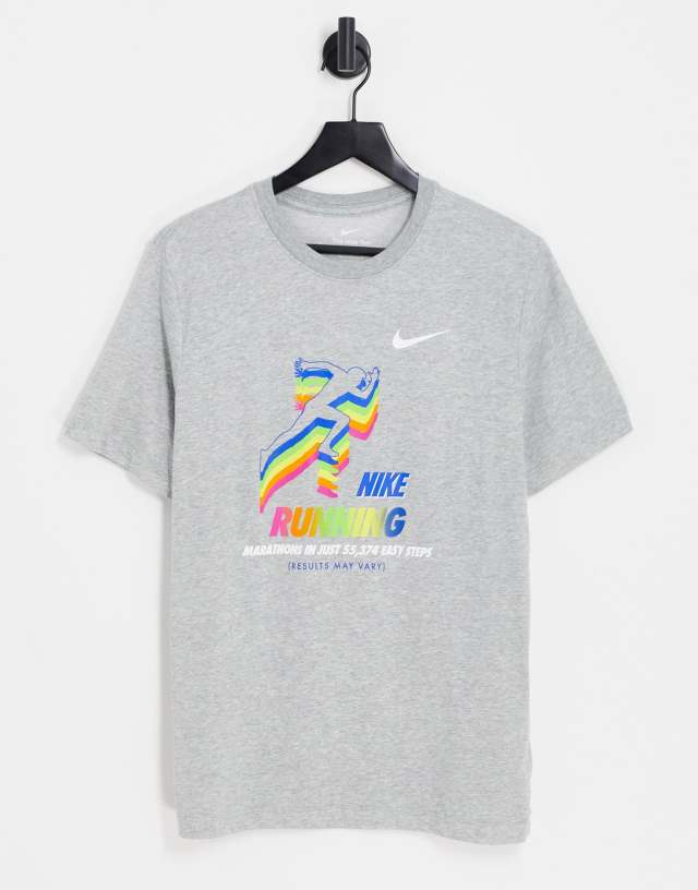 Nike Running Dri-FIT retro graphic logo T-shirt in gray heather