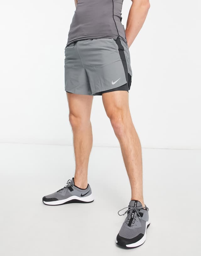 Nike Running Dri-FIT Stride Hybrid shorts in gray